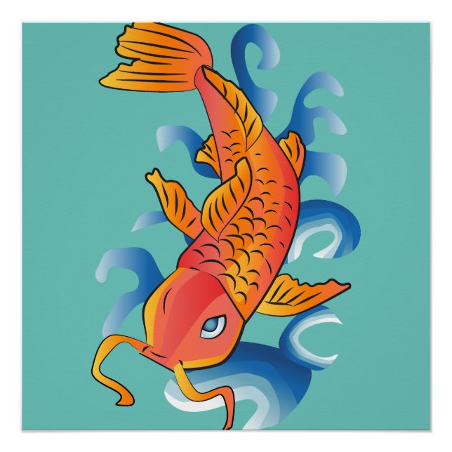 Póster Ilustração de Peixe de Natação Koi (Frente)