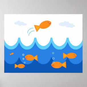 Póster Ilustração de Peixes Voadores Bonitos e Diversos