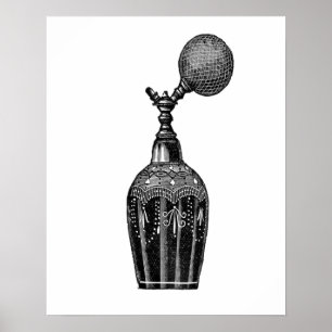 Poster Ilustração de perfume de safra preta e branca