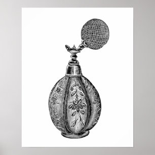 Poster Ilustração de perfume de safra preta e branca