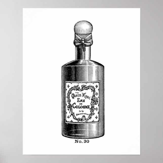 Poster Ilustração de perfume de safra preta e branca (Frente)