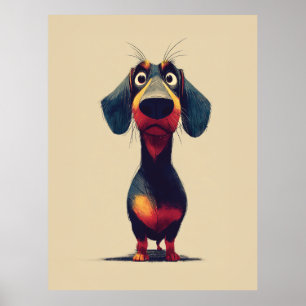 Poster Ilustração de Personagem de Dachshund Caprichosa