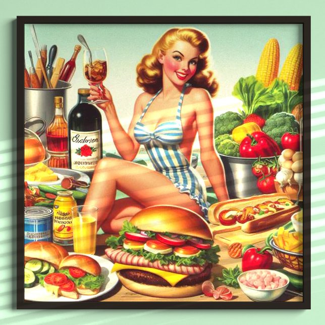 Poster Ilustração de Pin-up da Comida Vintage (Criador carregado)