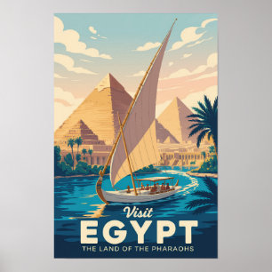Poster Ilustração de Pirâmide do Egito Arte de Viagem Vin