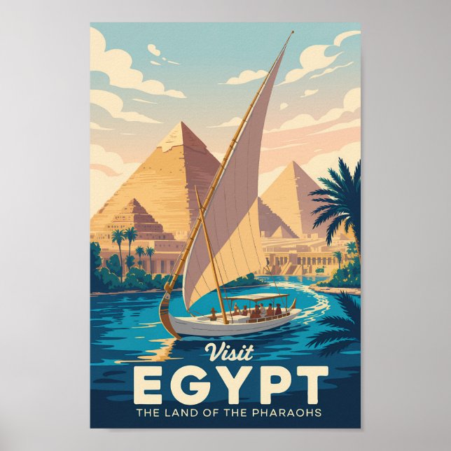Poster Ilustração de Pirâmide do Egito Arte de Viagem Vin (Frente)