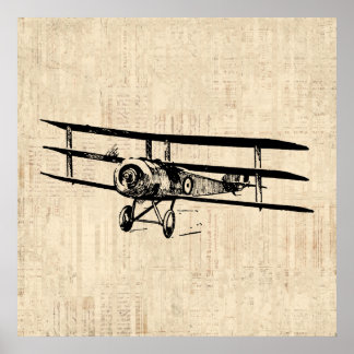 Poster Ilustração de Plano Antiquado Antigo do Avião Vint