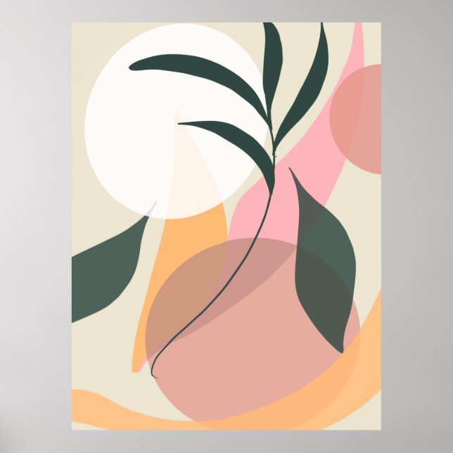 Poster Ilustração de Planta abstrato forma verde-rosa (Frente)