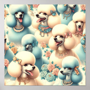 Poster Ilustração de Poodle Sem Costura Vintage