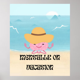 Poster Ilustração de Praia de Cérebro Meditando Fofa