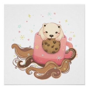 Póster Ilustração de Quebra de Café e Cookie do Urso Pola