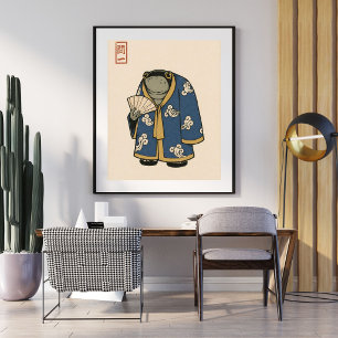 Poster Ilustração de Rã Japonesa Arte no Estilo Ukiyoe