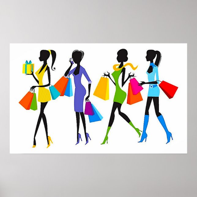 Poster Ilustração de Raparigas Comprando Moda (Frente)