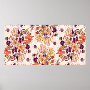 Poster Ilustração de rasterização. Padrão de flor cl