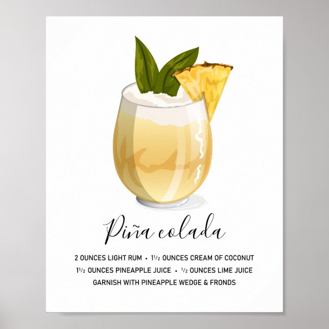 Poster Ilustração de Receita Moderna de Piña Colada Tropi (Frente)