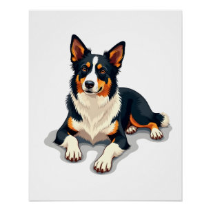 Póster Ilustração de retrato de Border Collie tricolor vi
