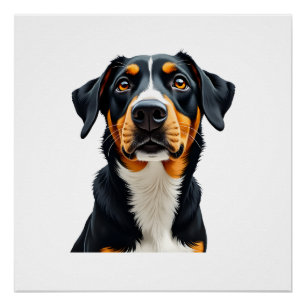 Póster Ilustração de retrato de cachorro colorido retrô V
