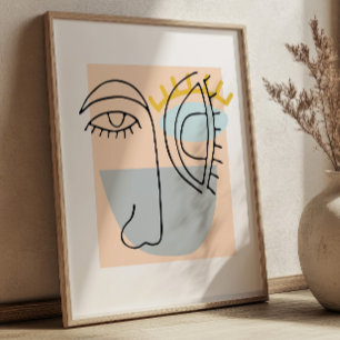 Poster Ilustração de Rosto de Arte de Linha Cúbica Minima