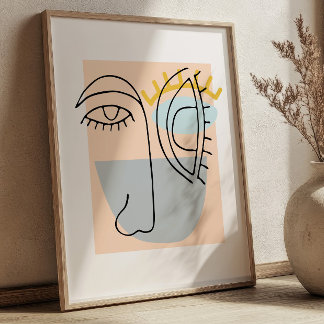 Poster Ilustração de Rosto de Arte de Linha Cúbica Minima