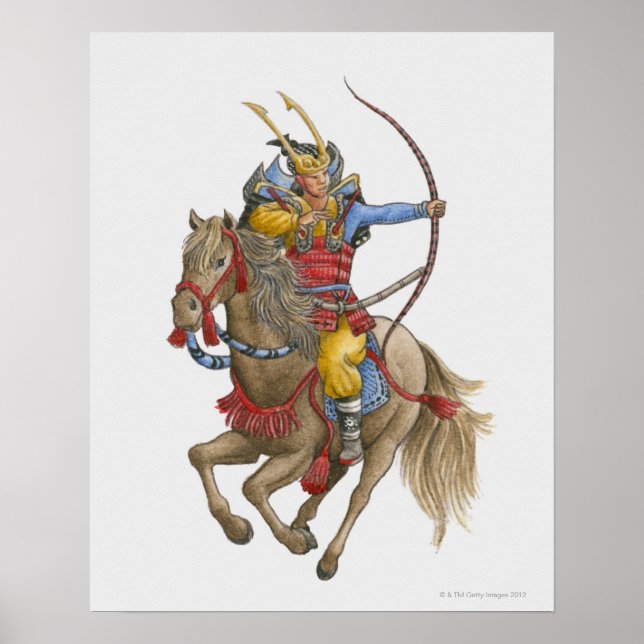 Poster Ilustração de Samurai no arco de retenção de caval (Frente)
