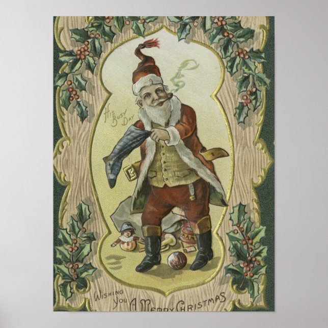 Poster Ilustração de Santa Claus Vintage (Frente)
