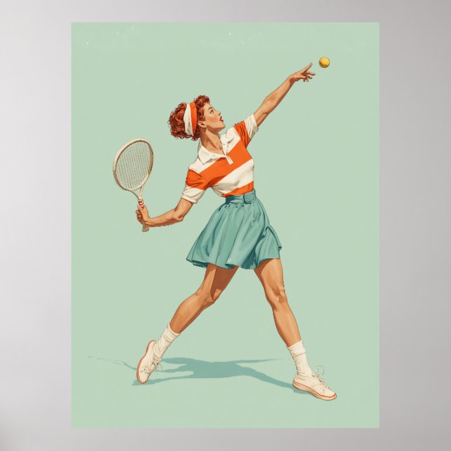 Poster Ilustração de Saque de Tênis Vintage (Frente)