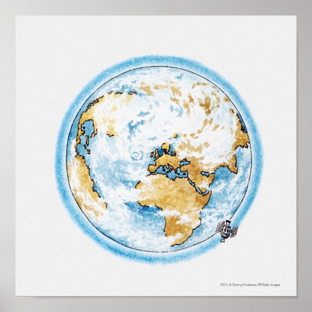 Póster Ilustração de satélite orbitando a Terra (Frente)