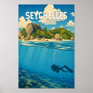 Poster Ilustração de Seychelles Viagem Arte Vintage