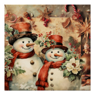 Póster Ilustração de Snowmen de Natal