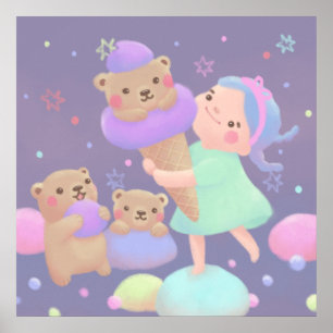 Poster Ilustração de Sorvete do Urso Fofo