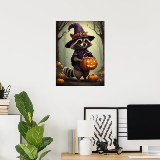 Poster Ilustração de Spooky Halloween Raccoon (Escritório em casa)