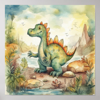 Poster Ilustração de Storybook com Aquaur Dinossaur em Br