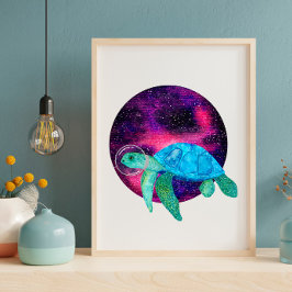 Poster Ilustração de tartaruga de astronauta com aquarela