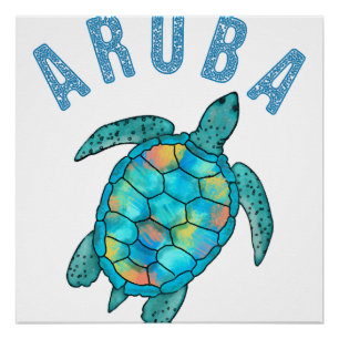 Póster Ilustração de Tartaruga Marinha da Praia de Aruba