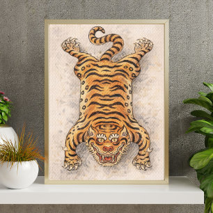 Poster Ilustração de Tigre Vintage   Arte Tradicional de 