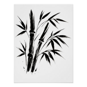 Póster Ilustração de Tinta Bambu - Poster Zen minimalista