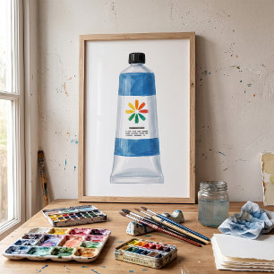 Poster Ilustração de Tubo de Tinta Azul Aquarela