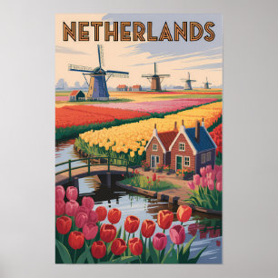 Poster Ilustração de Tulipas da Holanda Arte de Viagem Vi