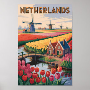 Poster Ilustração de Tulipas da Holanda Arte de Viagem Vi