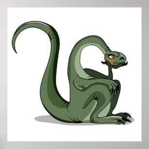 Poster Ilustração De Um Brontossauro De Cartoon Pensando.