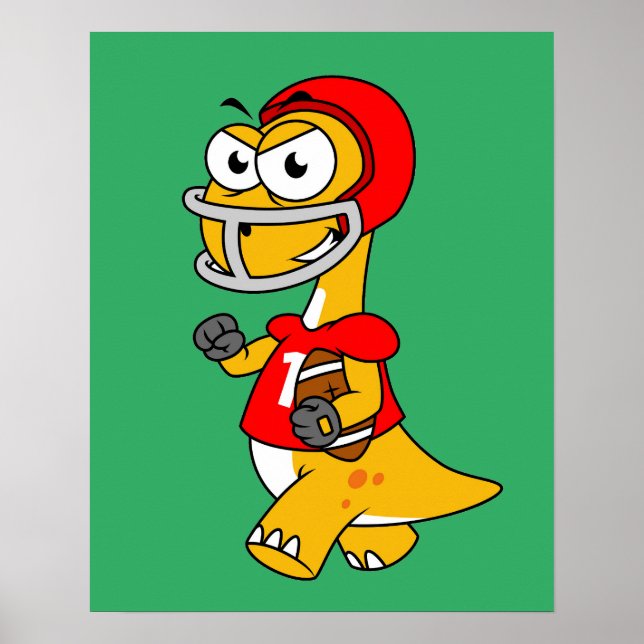 Poster Ilustração De Um Brontossauro Jogando Futebol. (Frente)