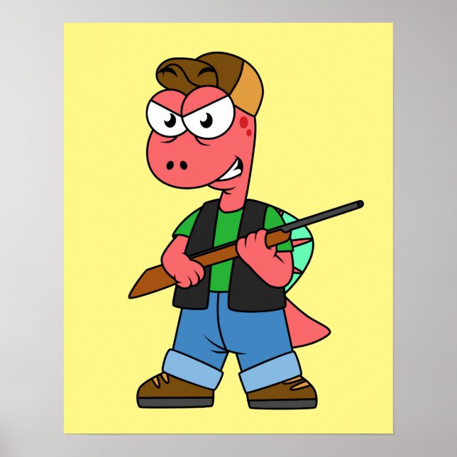 Poster Ilustração De Um Caçador De Espinossauro Com Arma. (Frente)