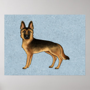 Poster Ilustração de um cão pastor alemão preto e acastan