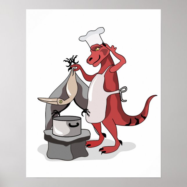 Poster Ilustração De Um Cozinhar De Chef Tyrannosaurus Re (Frente)