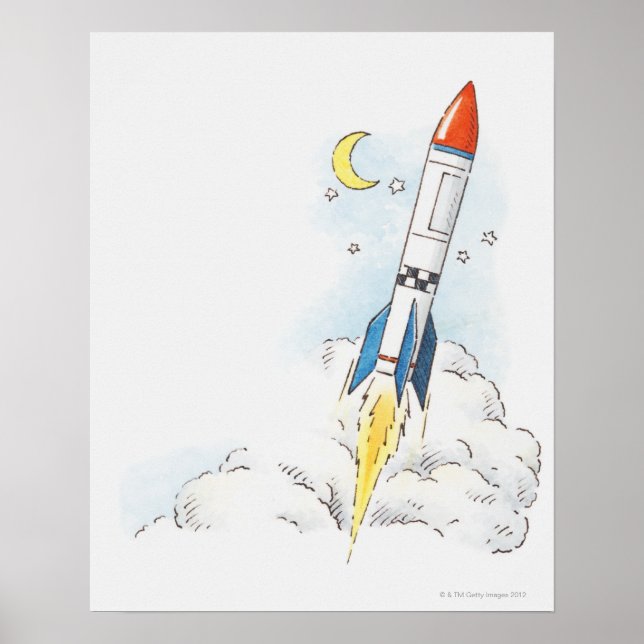 Poster Ilustração de um foguete decolando (Frente)