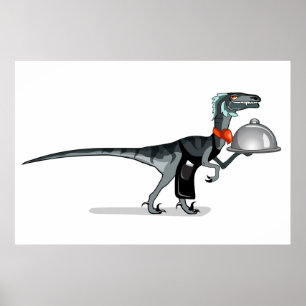 Poster Ilustração De Um Garçom De Comida De Raptor.