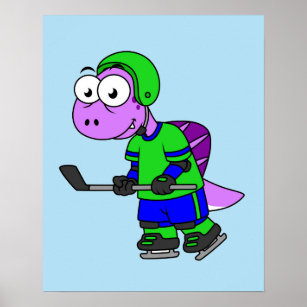 Poster Ilustração De Um Jogador De Hockey Com Espinossaur