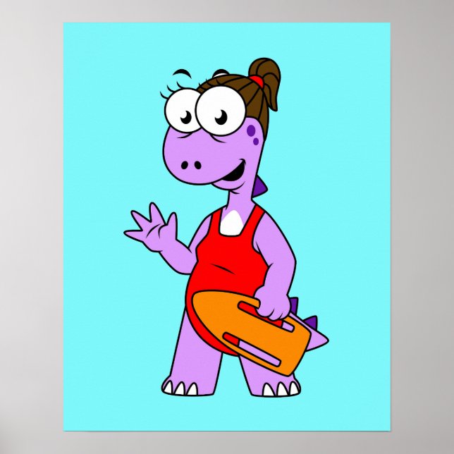 Poster Ilustração De Um Tyrannosaurus Rex Lifeguard. (Frente)