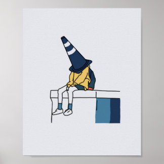 Poster Ilustração de uma Mulher Vestindo um Cone de Tráfe