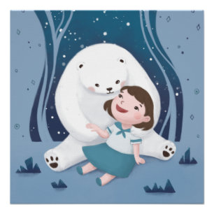 Póster Ilustração de Urso Polar e Criança