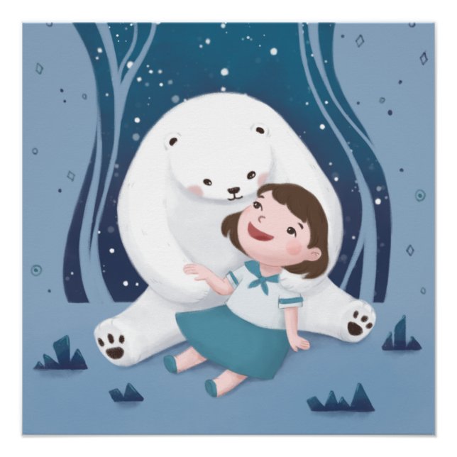 Póster Ilustração de Urso Polar e Criança (Frente)